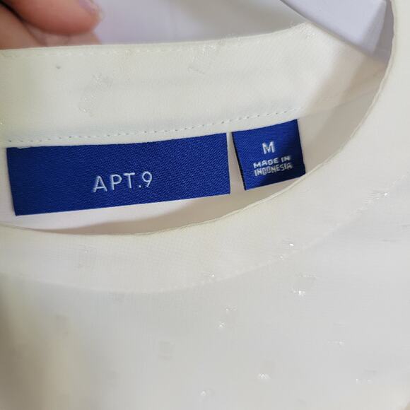 Apt 9 Ivory Swiss Dot Semi Sheer High Neck Sleeveless Womens Blouse Size Medium - Picture 5 of 9